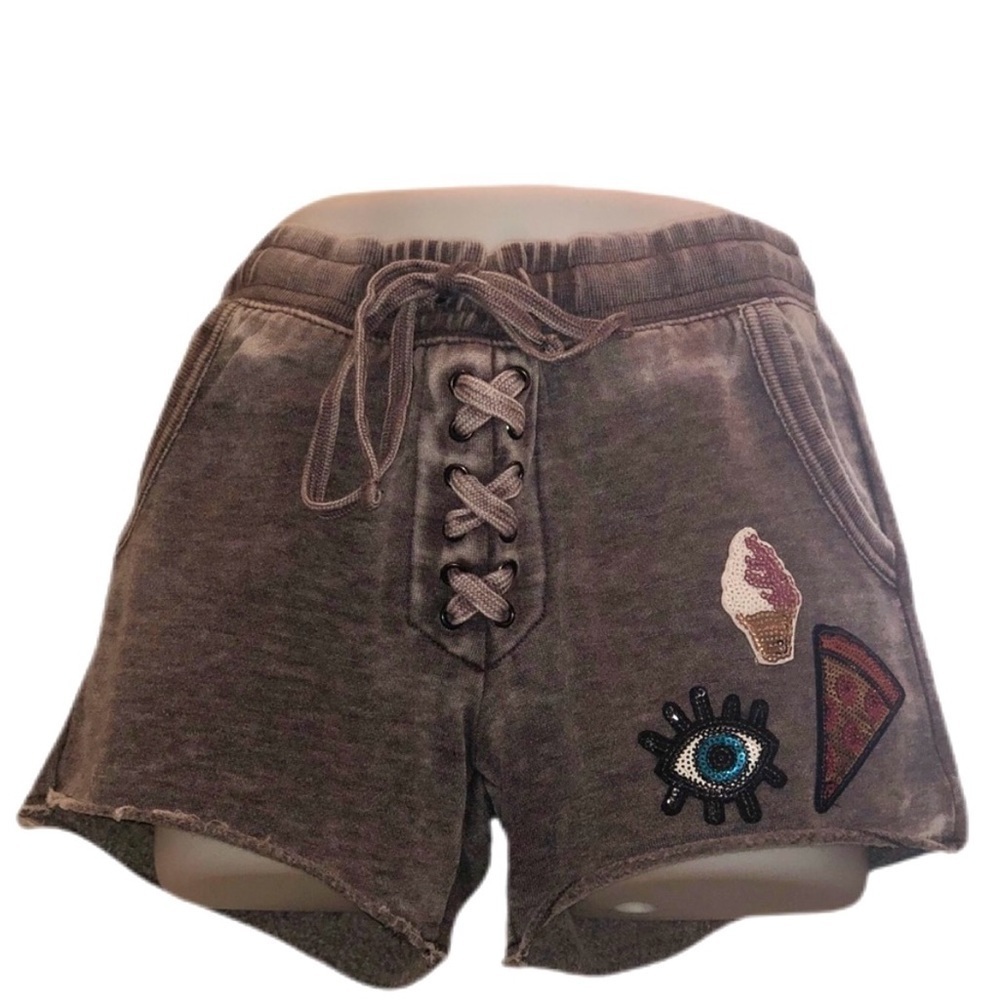 Lace-Up Sweatshorts W/ Misc. Sequin Patches